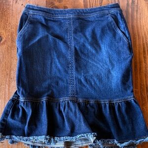 Ann Taylor Dark Blue Denim Skirt with Ruffle Hem